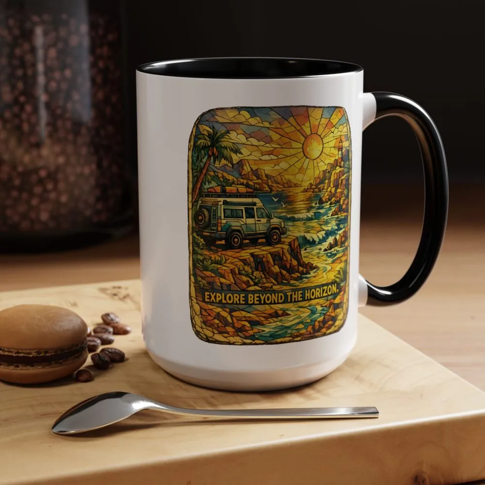 Accent Coffee Mug (11, 15oz) — "Explore Beyond The Horizon" Design Cubic-Line