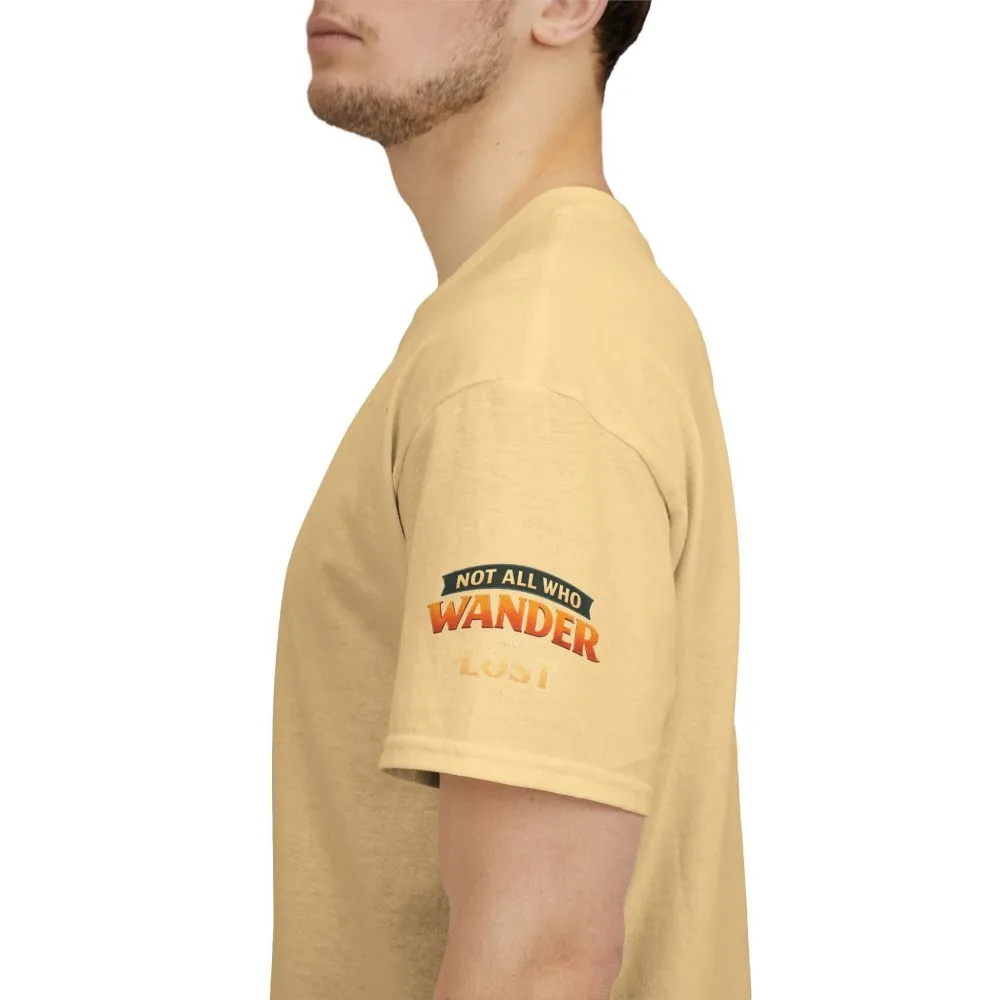 Unisex Heavy Cotton Tee — "Not All Who Wander Are Lost" Design Scenic-Line