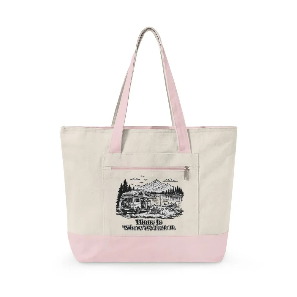 12966300074318612407_2048.jpeg Zippered Canvas Tote — "Home Is Where You Park It" (Design Minimal-Line)