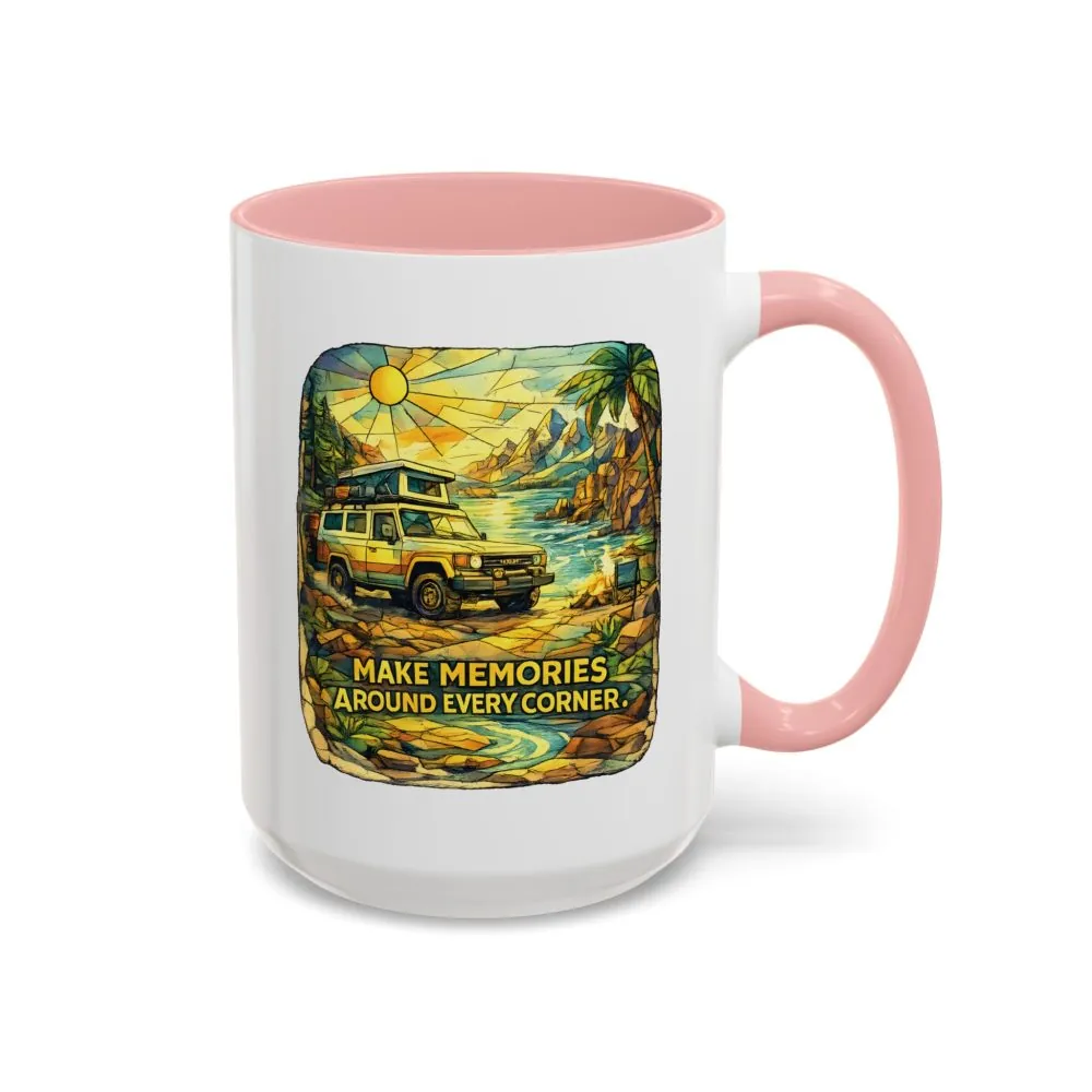 Accent Coffee Mug (11, 15oz) — "Make Memories Around Every Corner" Design Cubic-Line