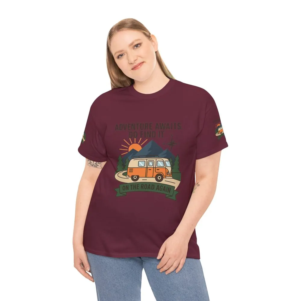 Unisex Heavy Cotton Tee — 'Adventure Awaits. Go Find It' Camper Van T‑Shirt