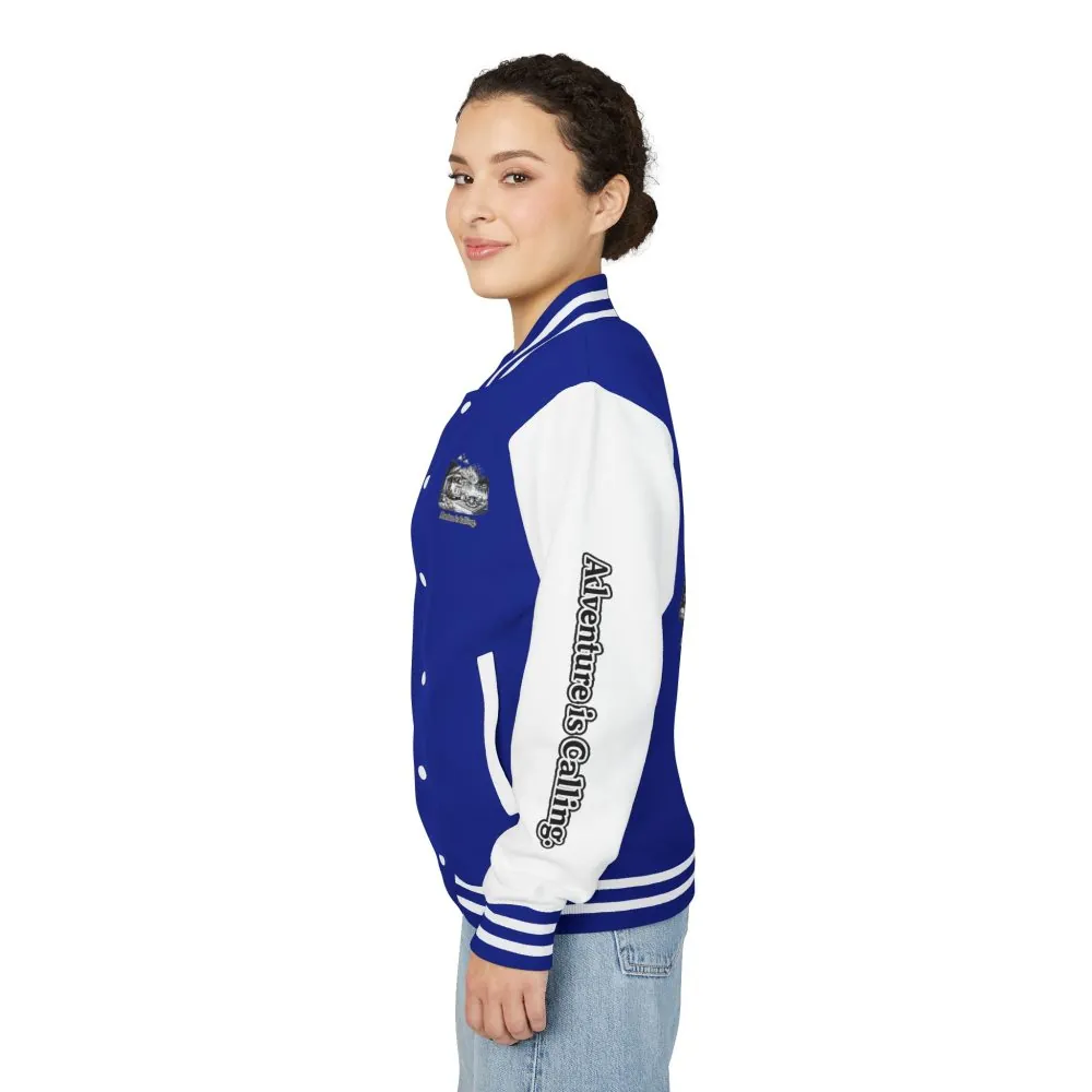 Unisex Heavyweight Letterman Jacket — "Adventure Is Calling" Travel Varsity Coat