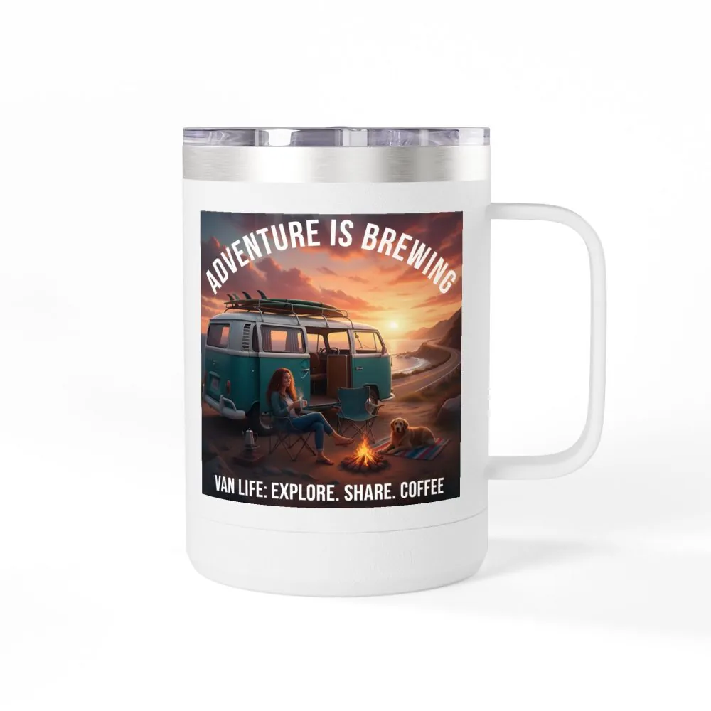 12979662377056186769_2048.jpeg Coffee Mug Tumbler, 15oz-- "Adventure Is Brewing"