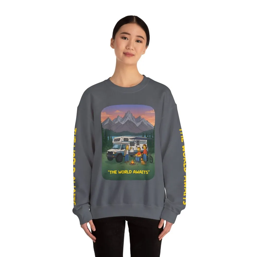 12989248472870694506_2048.jpeg Unisex Heavy Blend™ Crewneck Sweatshirt — "The World Awaits" Design Sitcom-Line