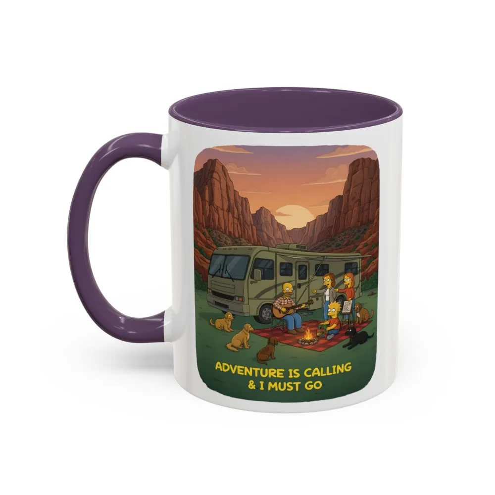 Accent Coffee Mug (11, 15oz) — "Adventure Is Calling-I Must Go" Design Sitcom-Line