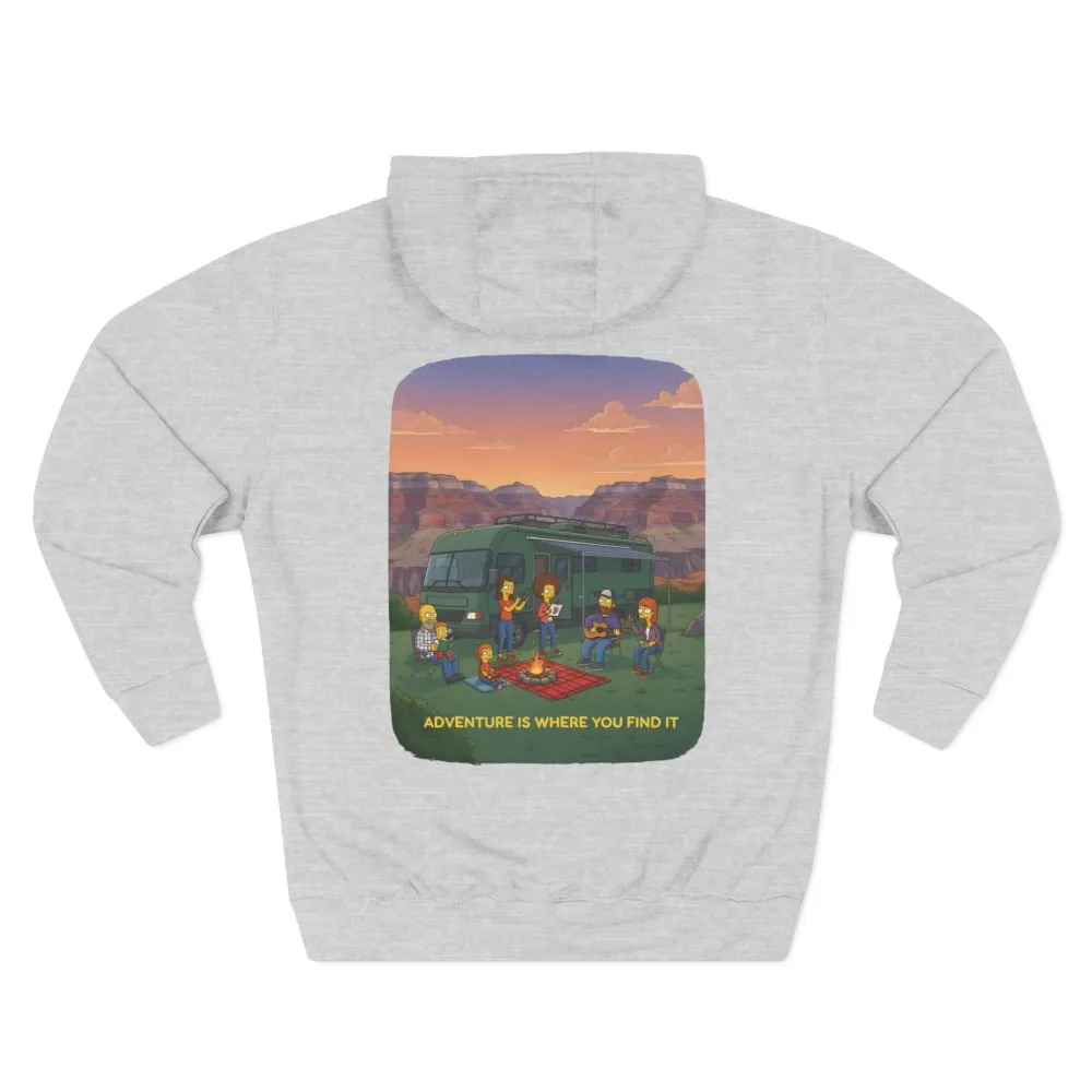 Three-Panel Fleece Hoodie - "Adventure Is Where You Find It" Design Sitcom-Line