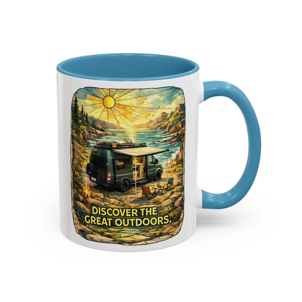 Accent Coffee Mug (11, 15oz) — "Discover The Great Outdoors" Design Cubic-Line