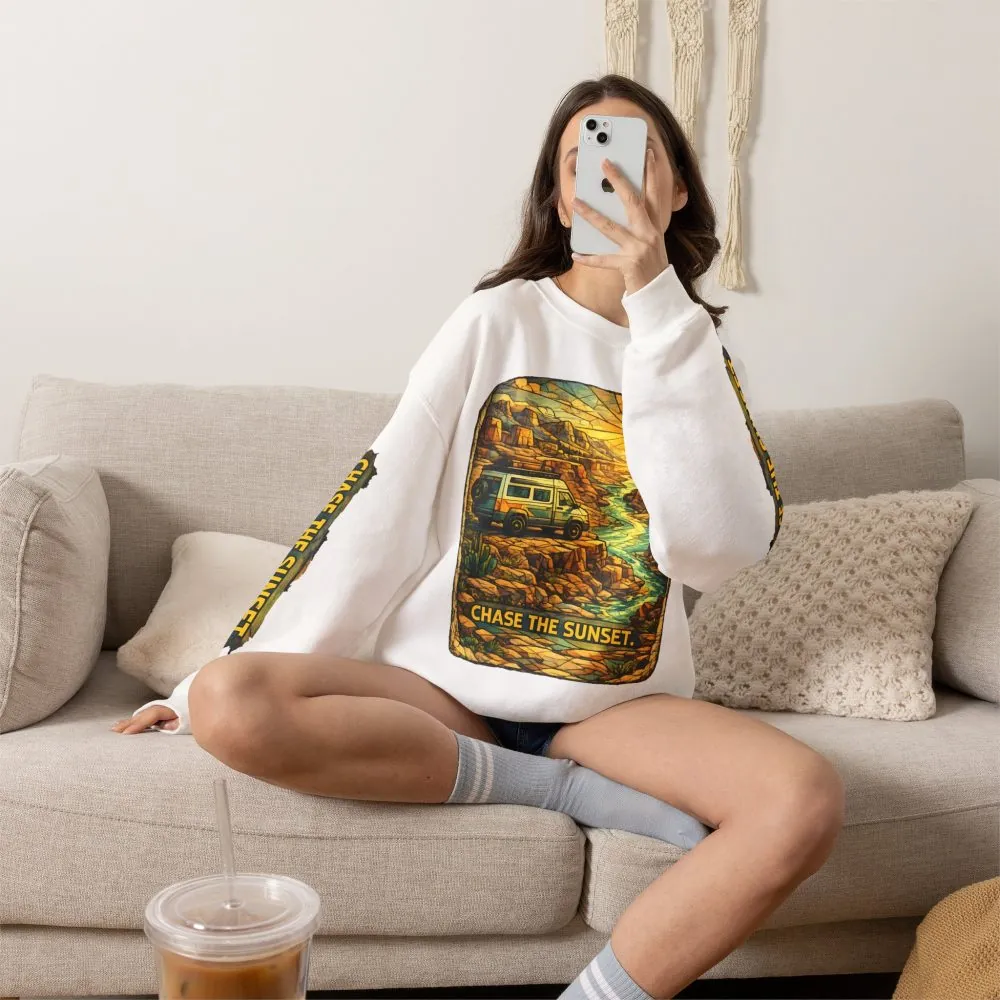 Unisex Heavy Blend™ Crewneck Sweatshirt — "Chase The Sunset" Design Cubic-Line