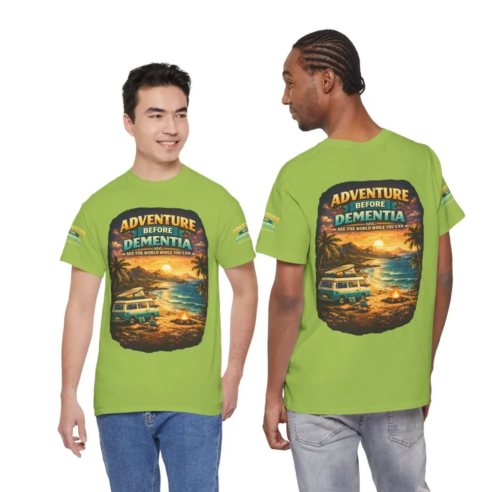 Unisex Heavy Cotton Tee — "Adventure Before Dementia" Design Scenic-Line
