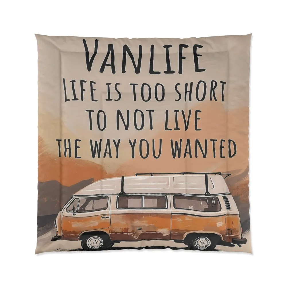 Comforter — 'Vanlife-Life Is Too Short' Vintage Camper Bedding