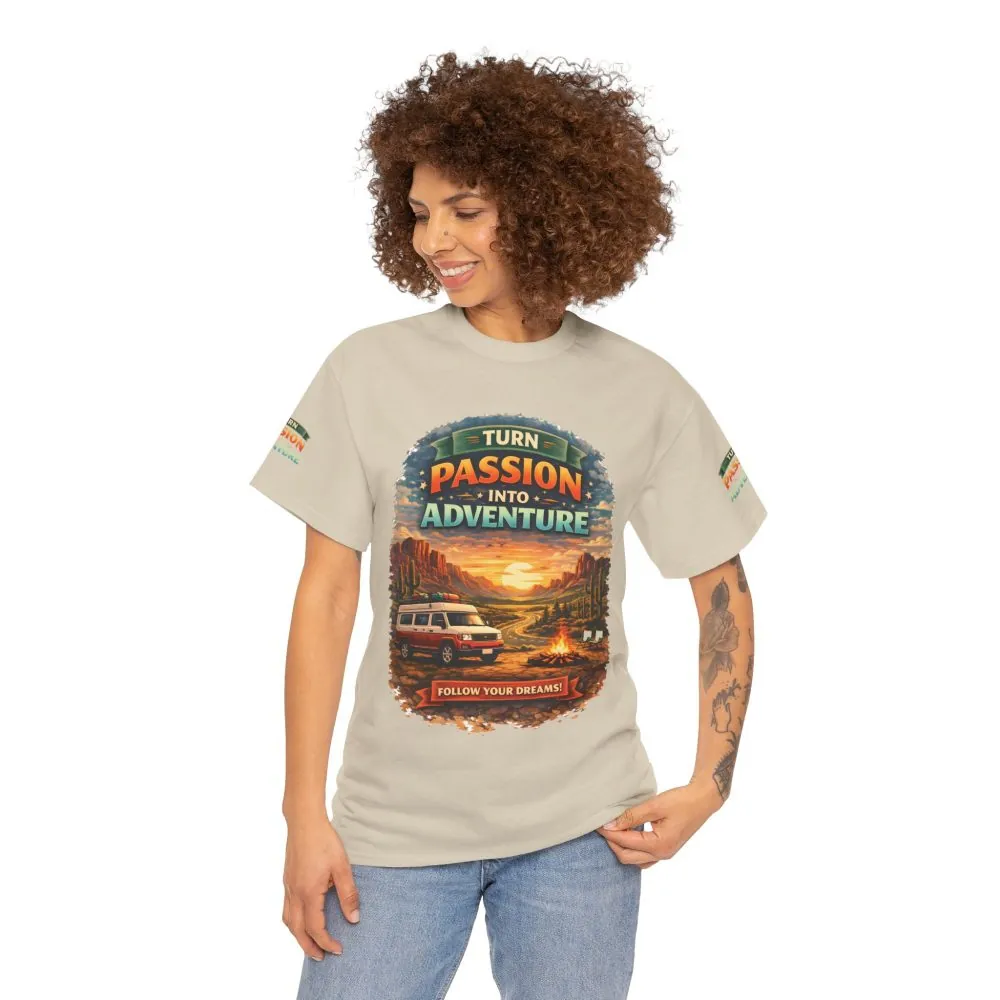 Unisex Heavy Cotton Tee — "Turn Passion Into Adventure" Design Scenic-Line