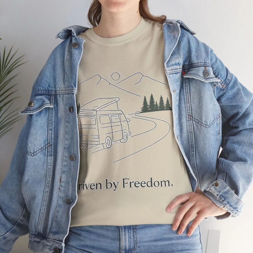 Unisex Heavy Cotton Tee — "Driven By Freedom" Design Minimal-Line
