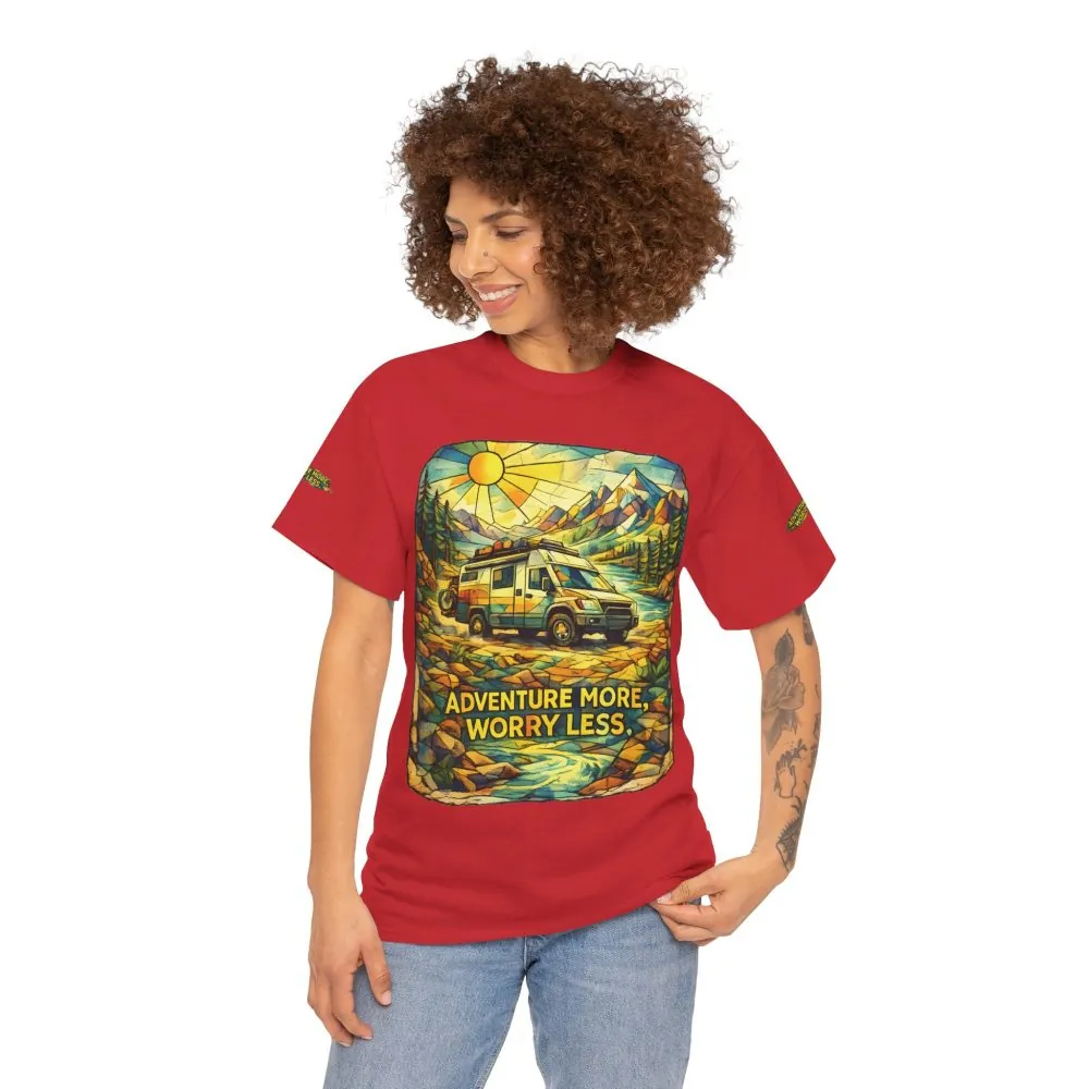 Unisex Heavy Cotton Tee — "Adventure More Worry Less" Design Cubic-Line