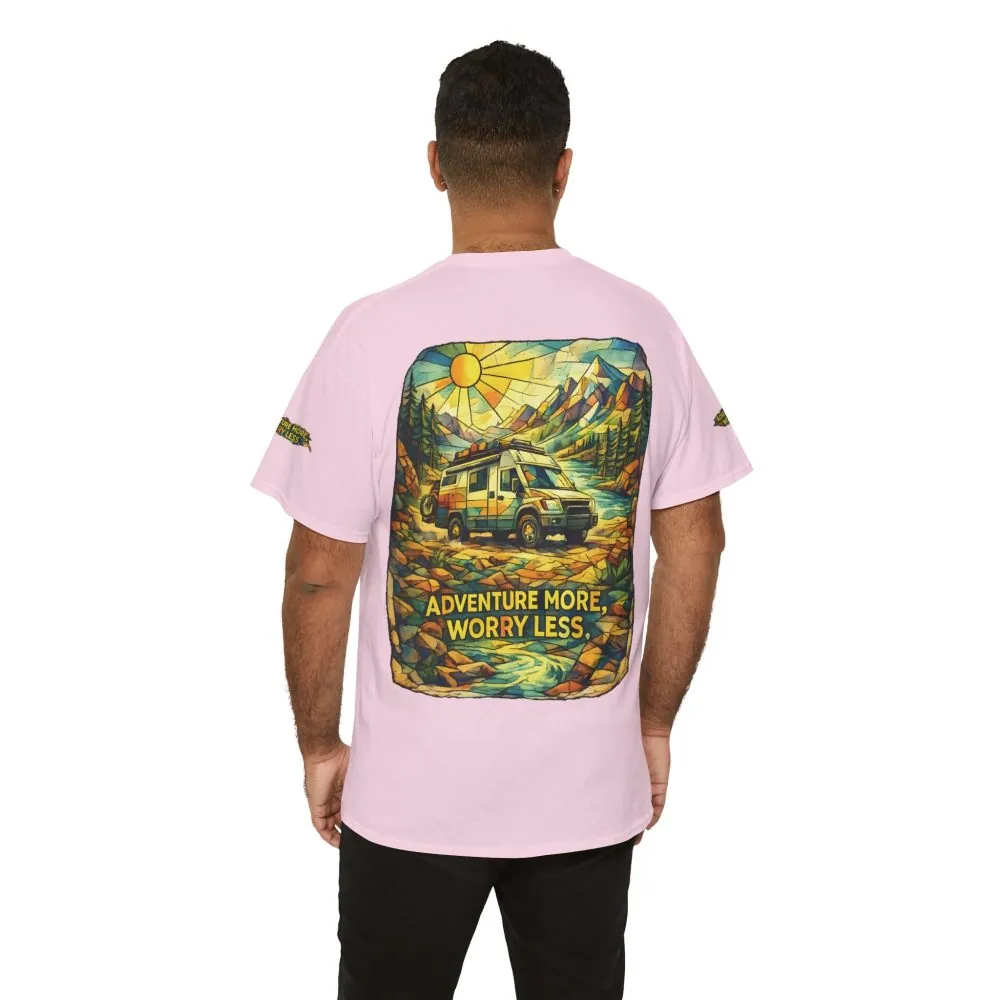 Unisex Heavy Cotton Tee — "Adventure More Worry Less" Design Cubic-Line