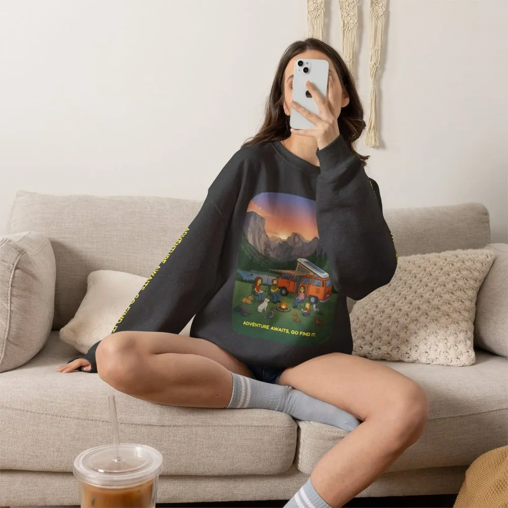 Unisex Heavy Blend™ Crewneck Sweatshirt — "Adventure Awaits-Go Find It"" Design Sitcom-Line