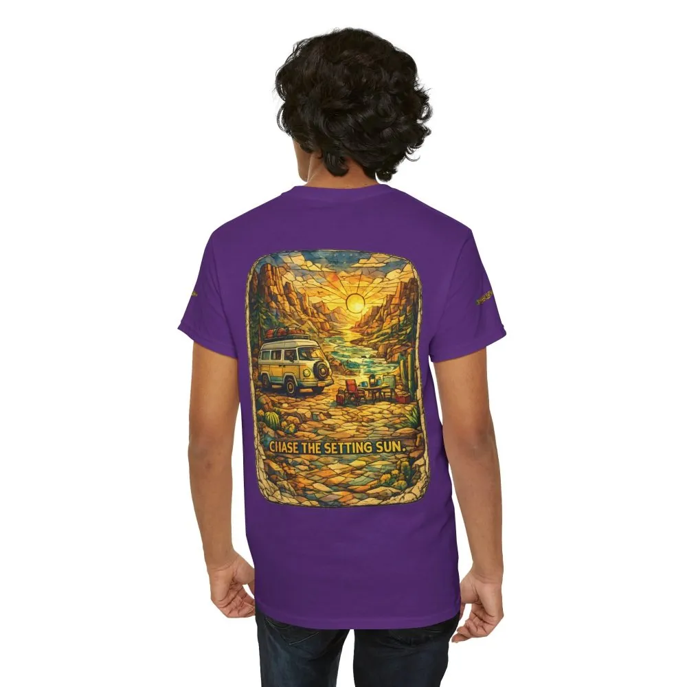 Unisex Heavy Cotton Tee — "Chase The Settings Sun" Design Cubic-Line