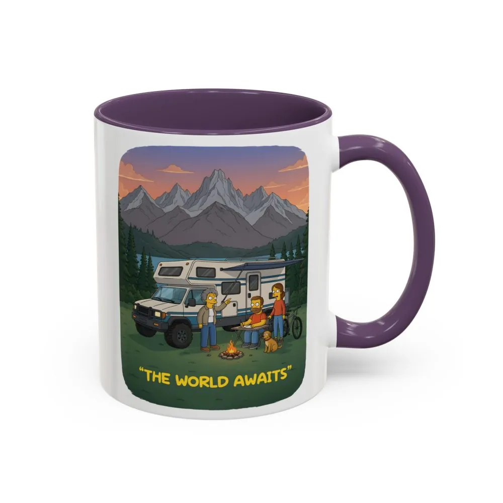 Accent Coffee Mug (11, 15oz) — "The World Awaits" Design Sitcom-Line