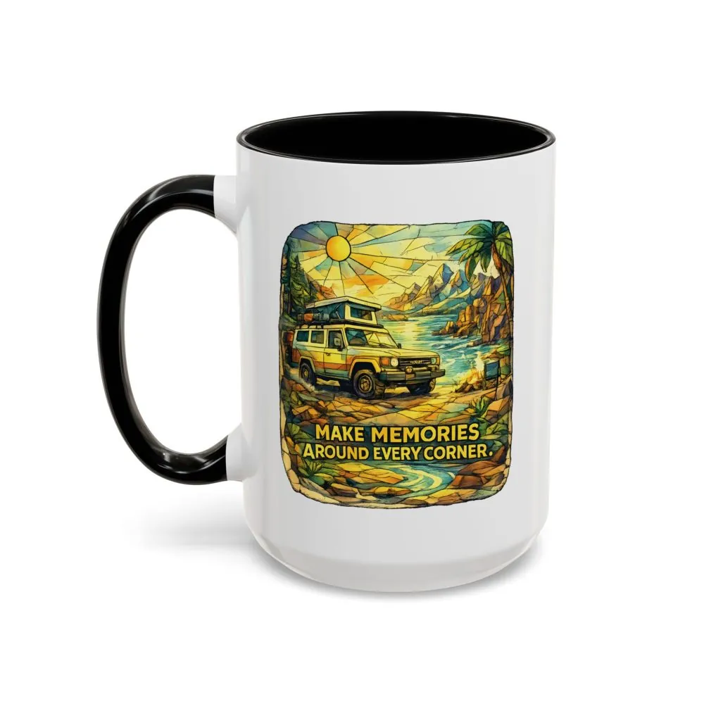 Accent Coffee Mug (11, 15oz) — "Make Memories Around Every Corner" Design Cubic-Line