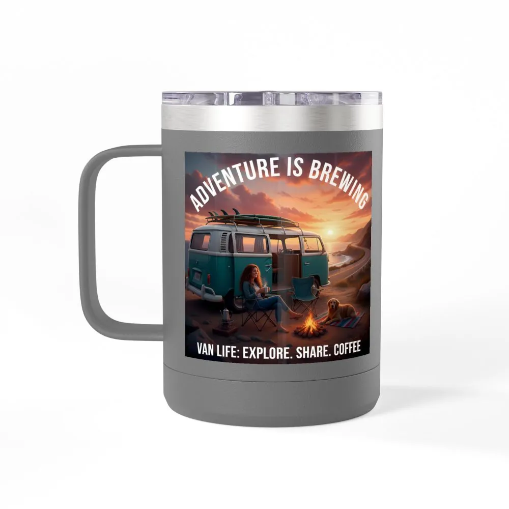 13079662388714017792_2048.jpeg Coffee Mug Tumbler, 15oz-- "Adventure Is Brewing"