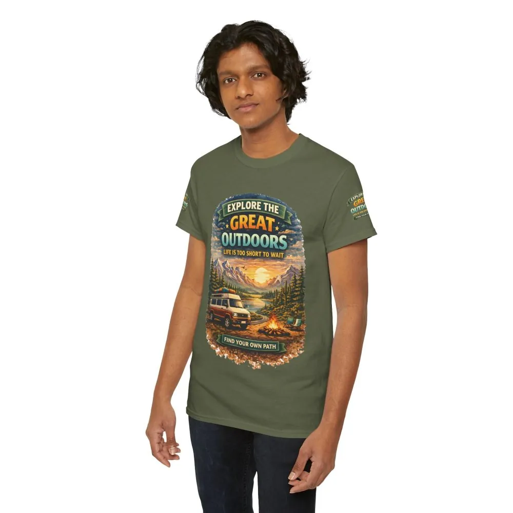 Unisex Heavy Cotton Tee — "Explore The Great Outdoors" Design Scenic-Line