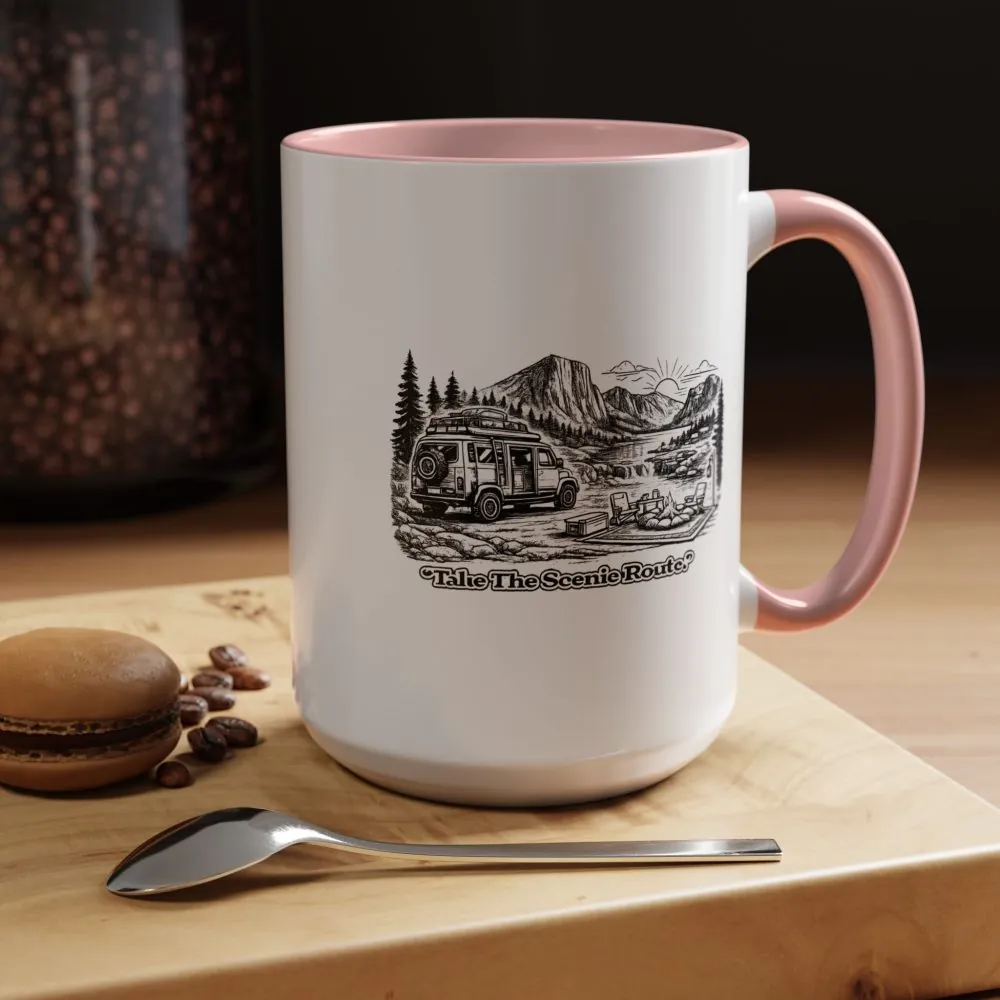 Accent Coffee Mug (11, 15oz) — "Take The Scenic Route" Design Minimal-Line