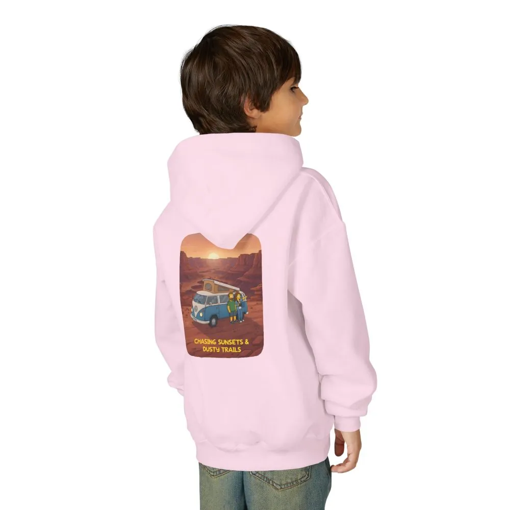 Youth Hoodie(Gildan) – "Chasing Sunsets And Dusty Trails" (Design Sitcom-Line)