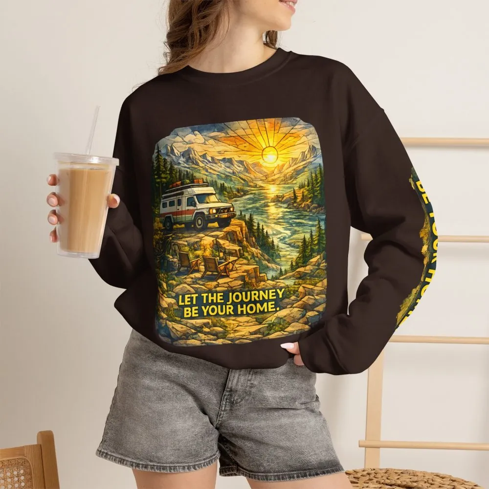 Unisex Heavy Blend™ Crewneck Sweatshirt — "Let The Journey Be Your Home" Design Cubic-Line