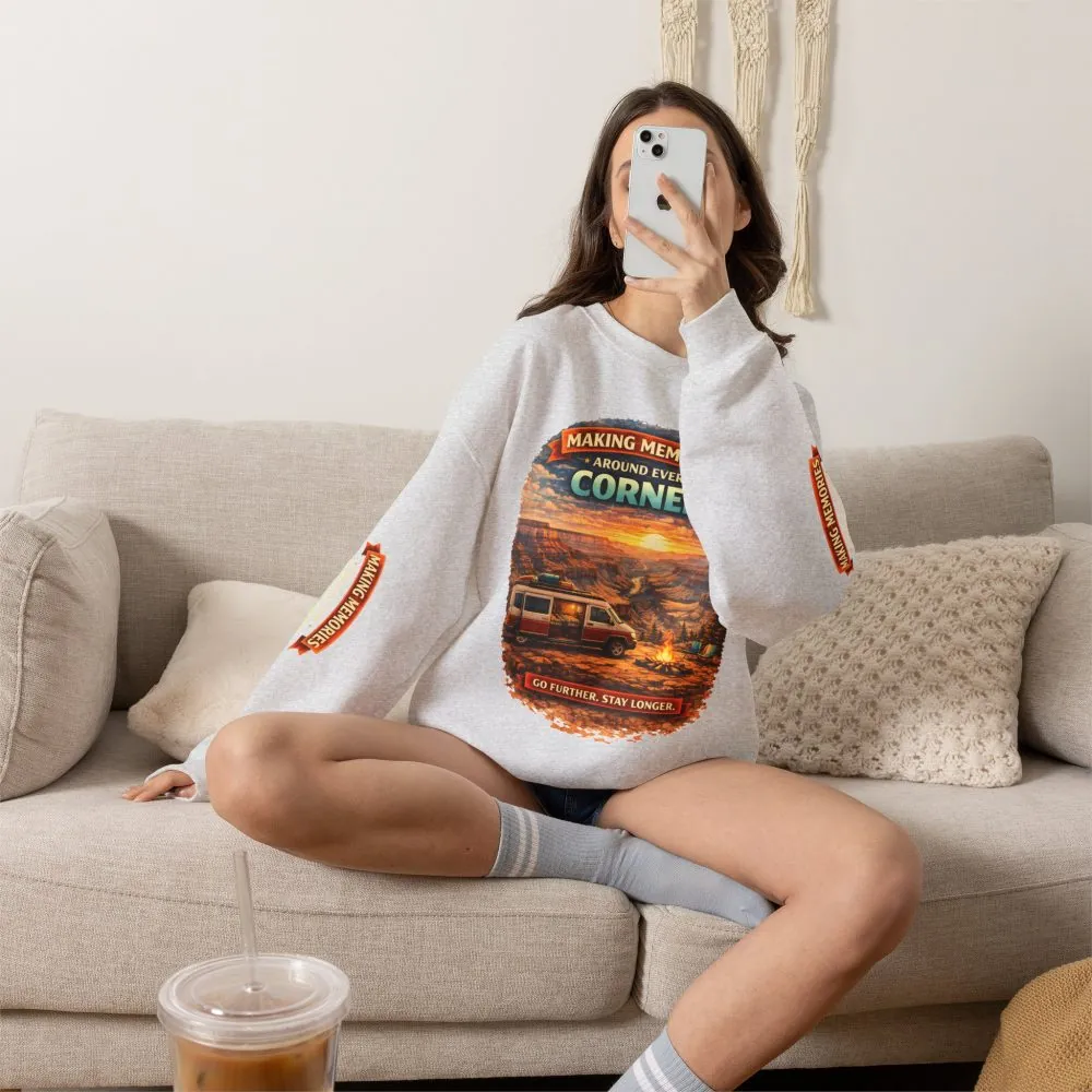 Unisex Heavy Blend™ Crewneck Sweatshirt — "Making Memories Around Every Corner" Design Scenic-Line