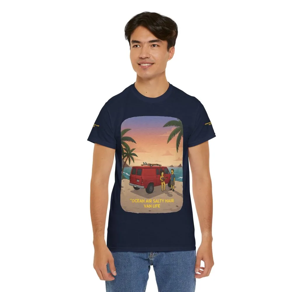 Unisex Heavy Cotton Tee — "Ocean Air Salty Hair Van Life" Design Sitcom-Line