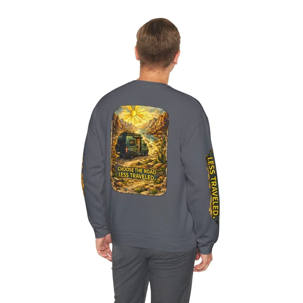 Unisex Heavy Blend™ Crewneck Sweatshirt — "Choose The Road Less Traveled" Design Cubic-Line