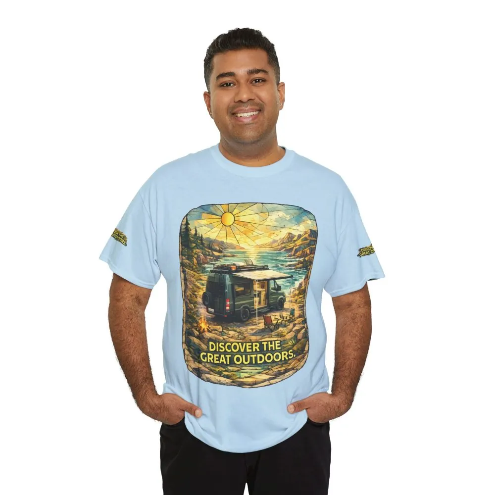 Unisex Heavy Cotton Tee — "Discover The Great Outdoors" Design Cubic-Line