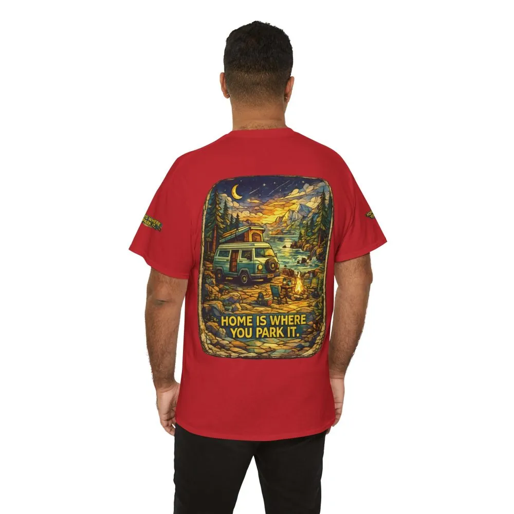 Unisex Heavy Cotton Tee — "Home Is Where You Park It" Design Cubic-Line