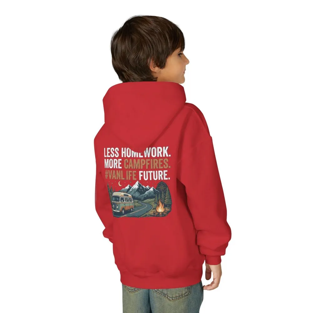 Youth Hoodie(Gildan) – Less Worry, More Campfires #VanLife Adventure Pullover