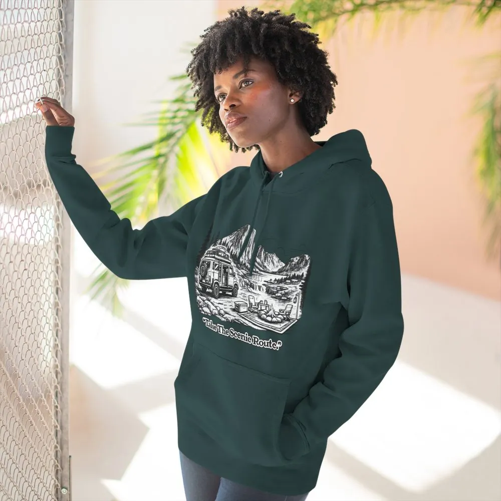 Three-Panel Fleece Hoodie - "Take The Scenic Route" Design Minimal-Line