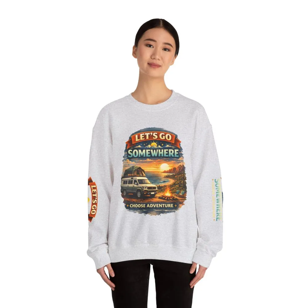 Unisex Heavy Blend™ Crewneck Sweatshirt — "Lets Go Somewhere" Design Scenic-Line