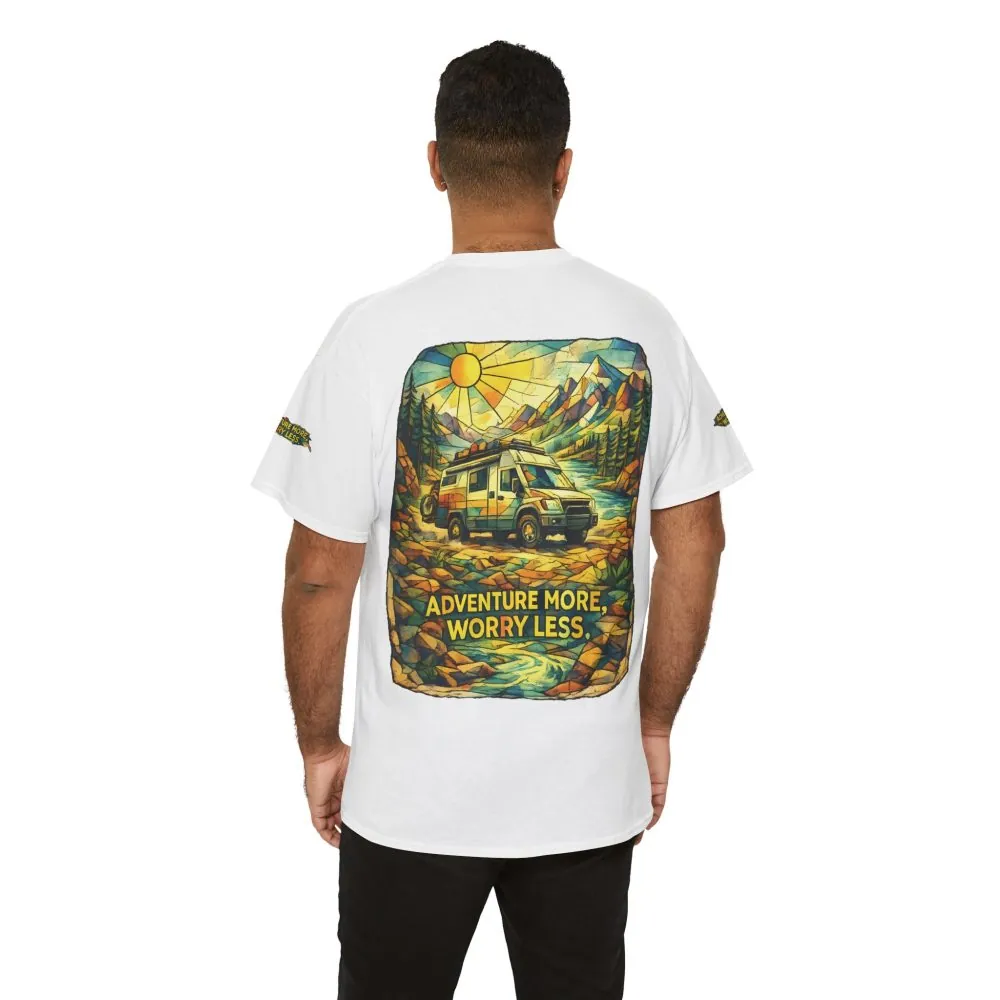 Unisex Heavy Cotton Tee — "Adventure More Worry Less" Design Cubic-Line