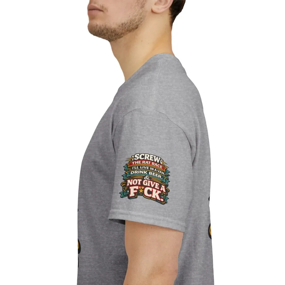 Unisex Heavy Cotton Tee — "Screw The Rat Race" Design F**K-Line