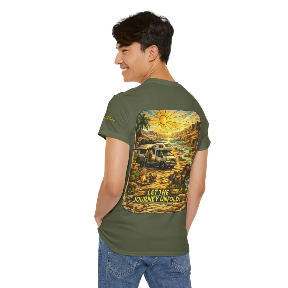 Unisex Heavy Cotton Tee — "Let The Journey Unfold" Design Cubic-Line