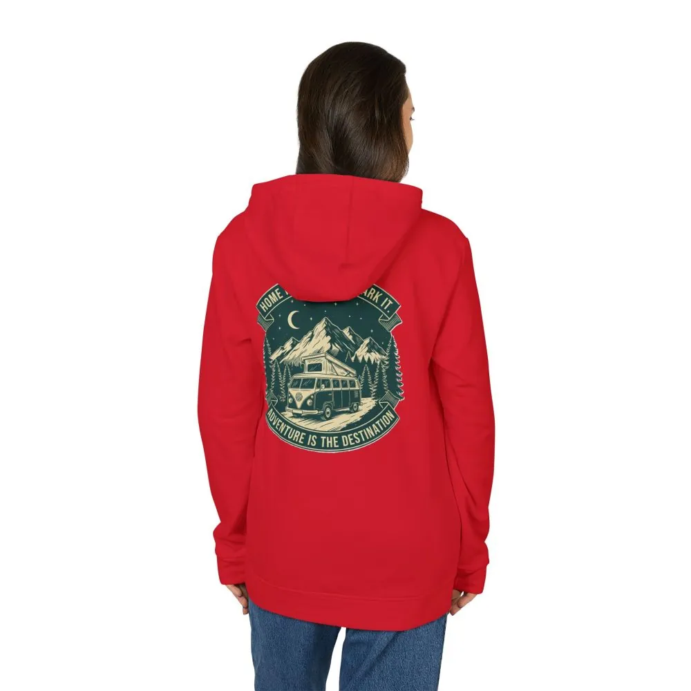 Hoodie(Adidas) — "Home Is Where You Park It-Adventure is the destination" Outdoor Travel Pullover (Only Back Printed)