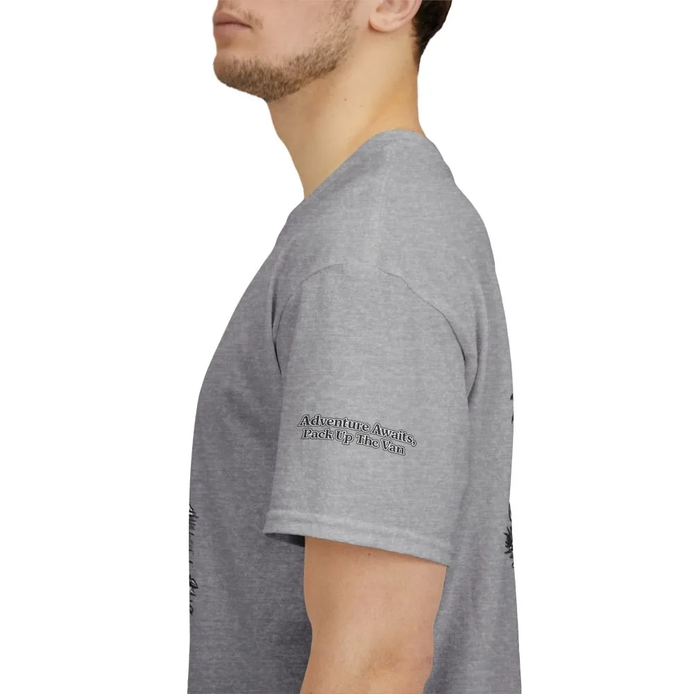 Unisex Heavy Cotton Tee — "Adventure Awaits,Pack Up The Van" Design Minimal-Line
