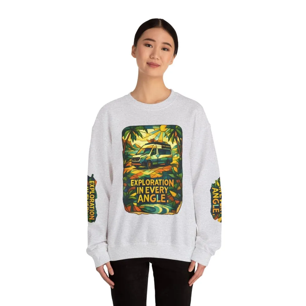 Unisex Heavy Blend™ Crewneck Sweatshirt — "Exploration In Every Angle" Design Cubic-Line