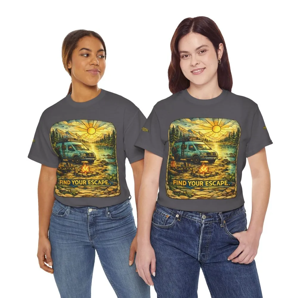 Unisex Heavy Cotton Tee — "Find Your Escape" Design Cubic-Line
