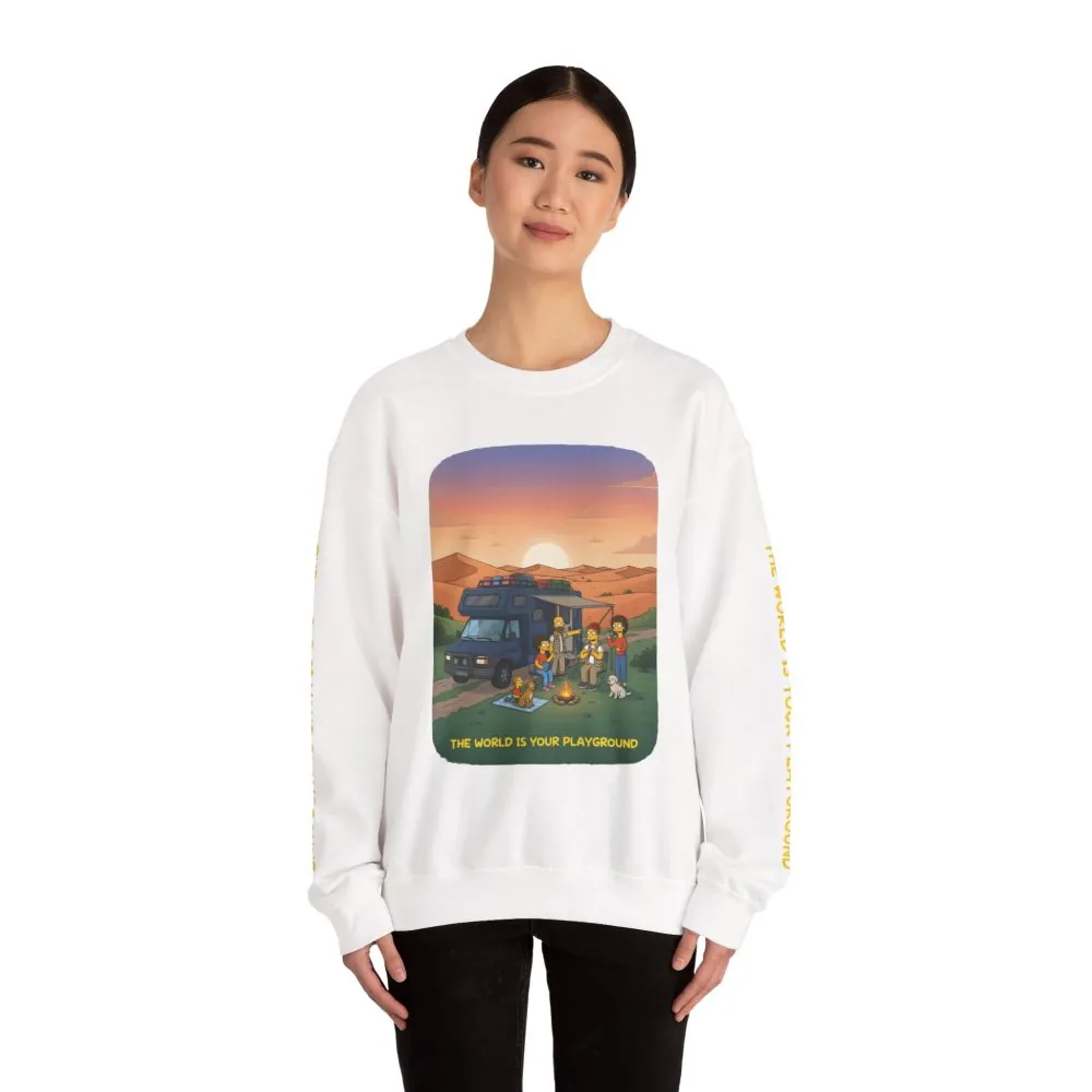 Unisex Heavy Blend™ Crewneck Sweatshirt — "The World Is Your playground" Design Sitcom-Line
