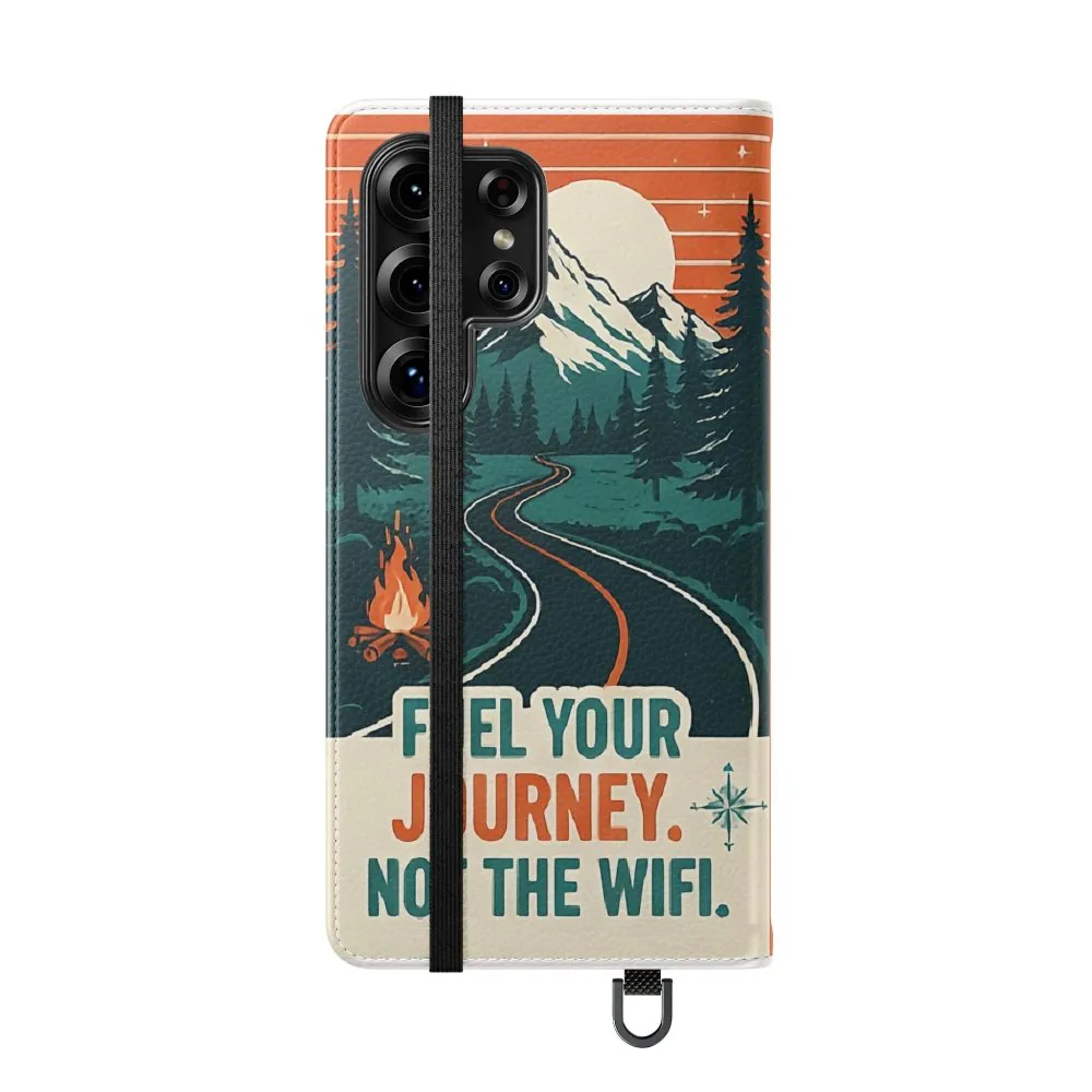 Flip Phone Case — "Adventure Awaits, Fuel Your Journey, Not the WiFi" Wallet Cover