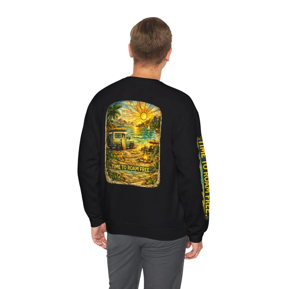 Unisex Heavy Blend™ Crewneck Sweatshirt — "Time To Roam Free" Design Cubic-Line