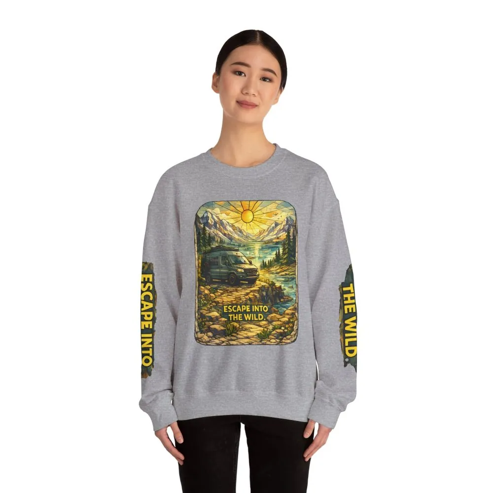 Unisex Heavy Blend™ Crewneck Sweatshirt — "Escape Into The Wild" Design Cubic-Line