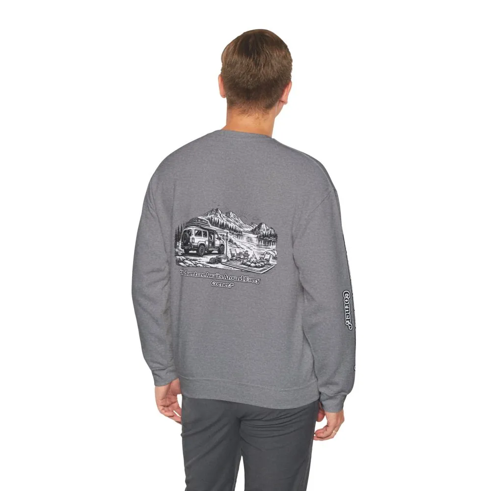 13241575956123927208_2048.jpeg Unisex Heavy Blend™ Crewneck Sweatshirt — "Adventure Awaits Around Every Corner" Design Minimal-Line