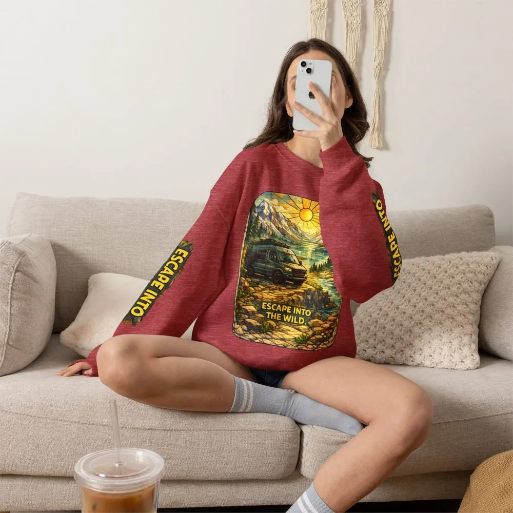 Unisex Heavy Blend™ Crewneck Sweatshirt — "Escape Into The Wild" Design Cubic-Line