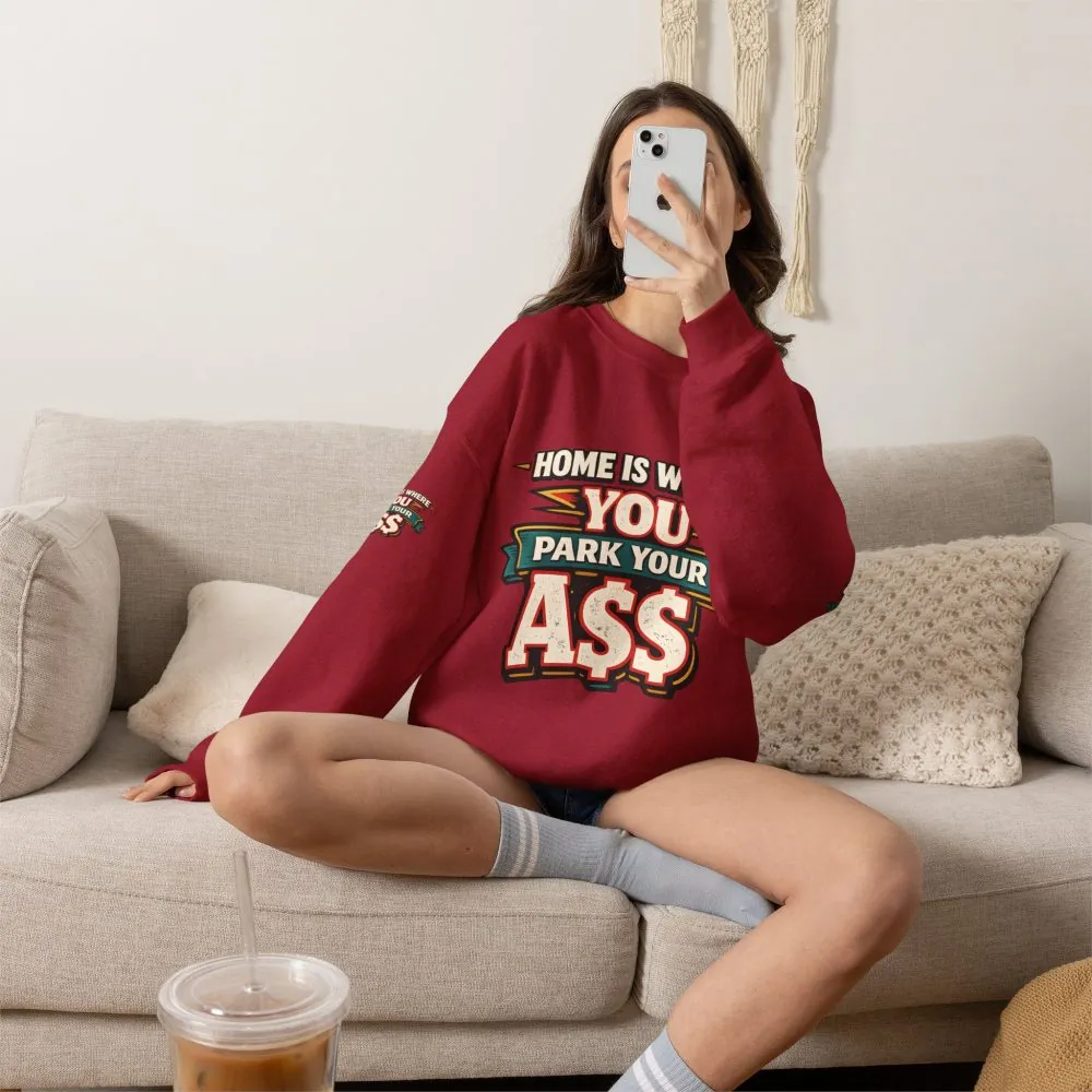 Unisex Heavy Blend™ Crewneck Sweatshirt — "Home Is Where You Park Your Ass" Design F**K-Line