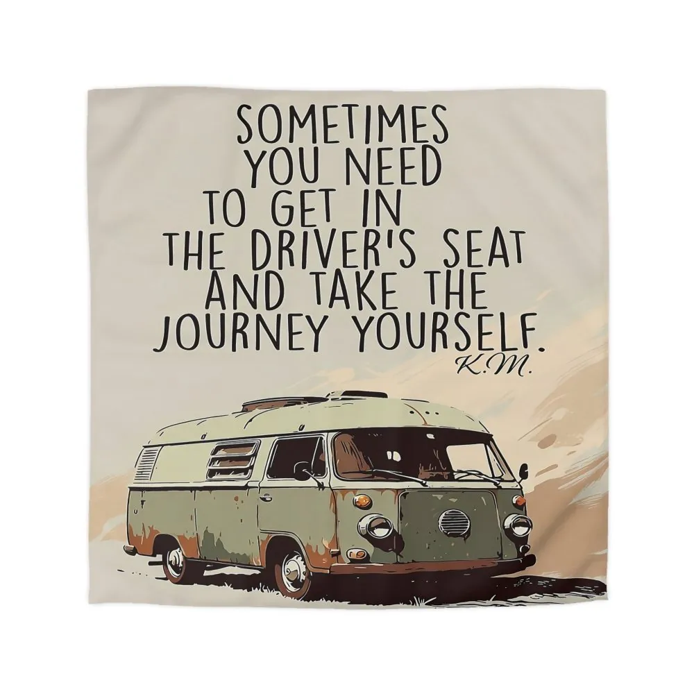 Duvet Cover — 'Take the Journey Yourself' Vintage Camper Quote Bedding